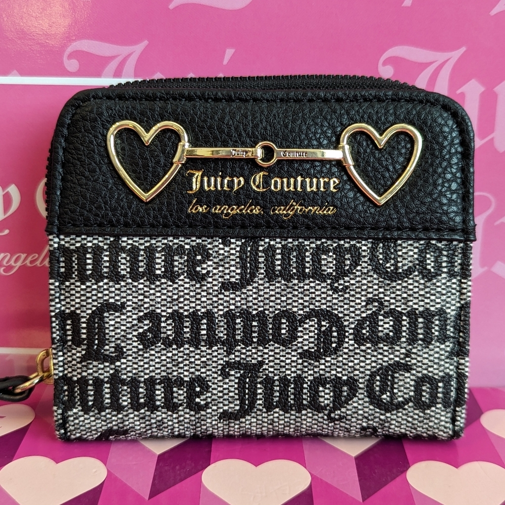 BNWOT Juicy Couture Gothic Status Black Heart To Heart Zip Around Wallet